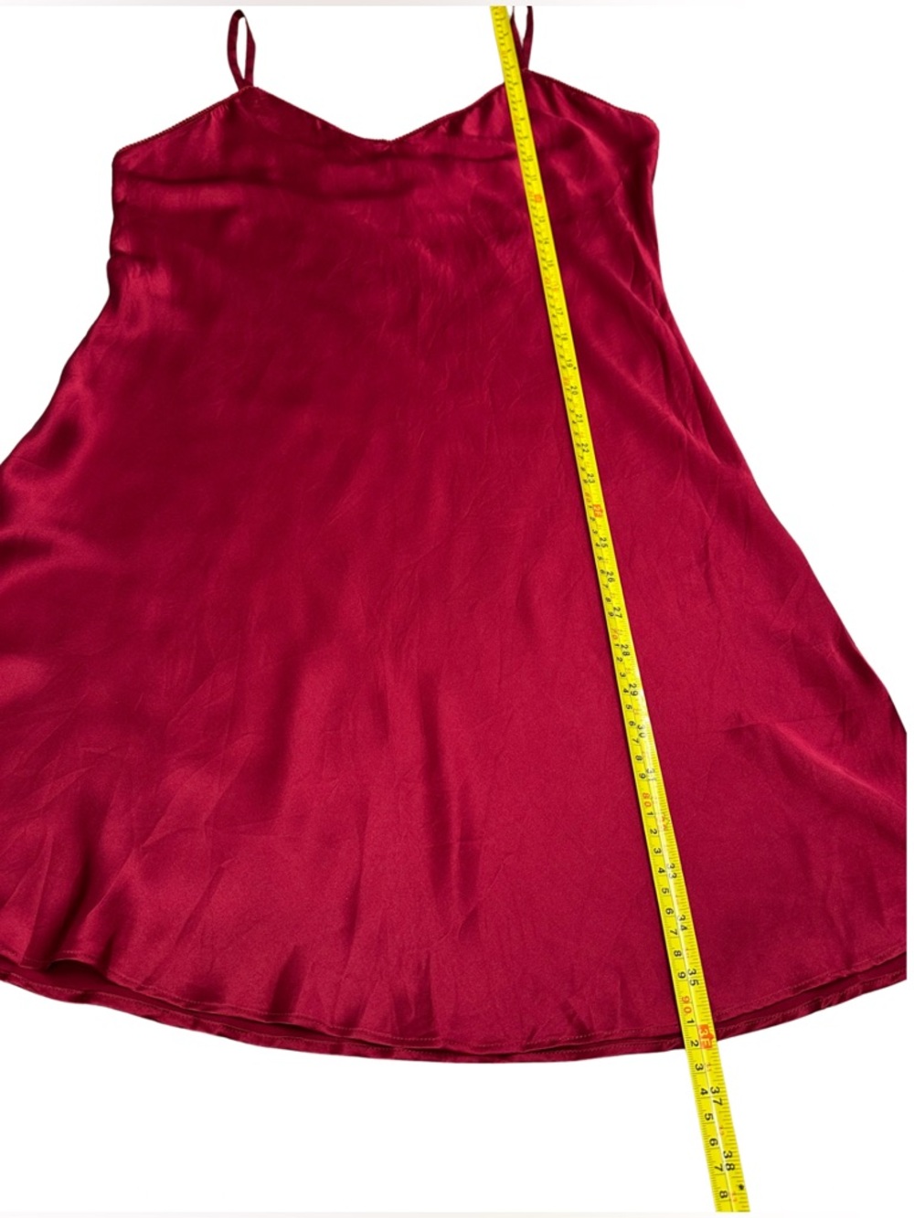 SilkSilky 100% Silk Red Slip Dress L | Bias Cut Satin Cami Mini Nightgown - Picture 8 of 8